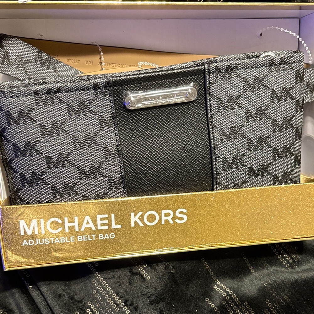 Michael Kors Black and Gray Logo Belt Bag